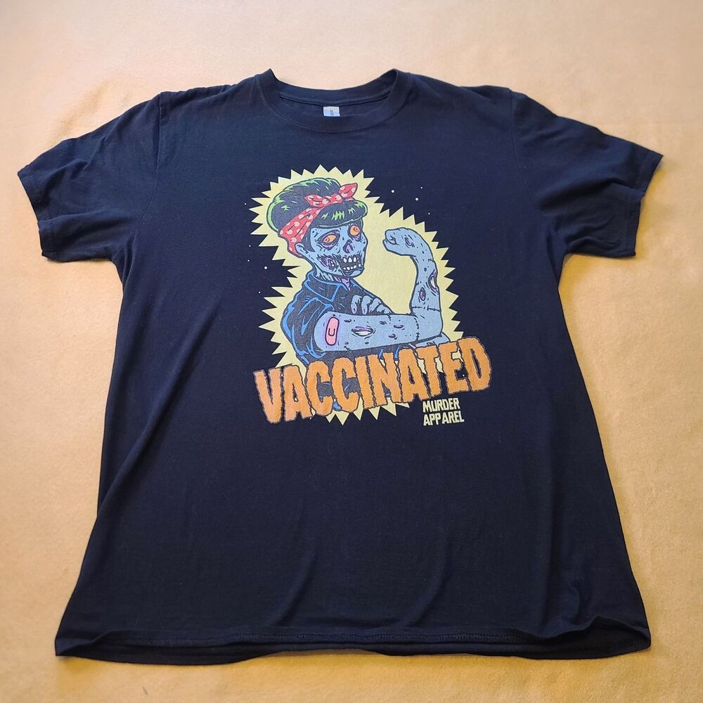 Murder Apparel Vaccinated Zombie Rosie The Riveter T-Shirt Size L